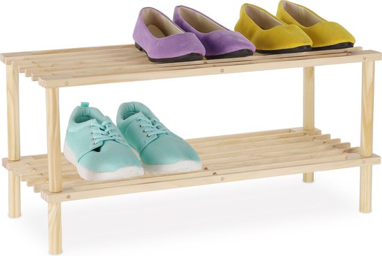 Relaxdays étagère à chaussures en bois - 2 niveaux - étagère de rangement en bois pour chaussures - armoire à chaussures ouverte