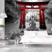 Zelfklevend fotobehang - Lach van de Boeddha, rood , premium print