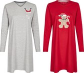 Happy Shorts Dames Kerst Pyjama Nachthemd  Rood / Grijs - Maat  L | big shirt | slaaphemd