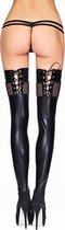 TOBATI Wetlook and Fishnet Lace-Up Stockings - Black - Maat L/XL