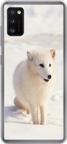 Geschikt voor Samsung Galaxy A41 hoesje - Vos - Sneeuw - Wit - Siliconen Telefoonhoesje