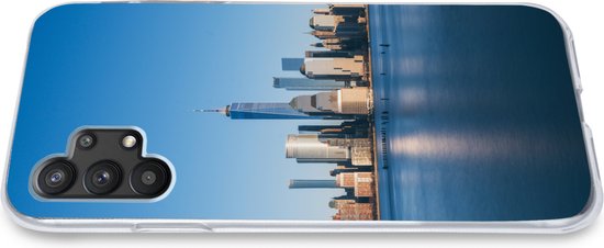 Telefoonhoesje Geschikt voor Samsung Galaxy A32 5G hoesje - New York - Skyline - Blauw - Siliconen Telefoonhoesje Telefoonhoesje