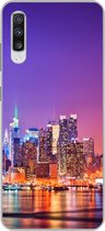 Geschikt voor Samsung Galaxy A70 hoesje - New York - Skyline - Paars - Siliconen Telefoonhoesje