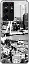 Geschikt voor Samsung Galaxy S21 Ultra hoesje - Rotterdam - Skyline - Zwart - Wit - Siliconen Telefoonhoesje
