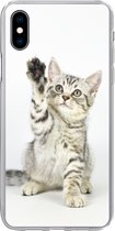 Geschikt voor iPhone Xs hoesje - Kitten - Poot - Wit - Meisjes - Kinderen - Jongens - Kind - Siliconen Telefoonhoesje