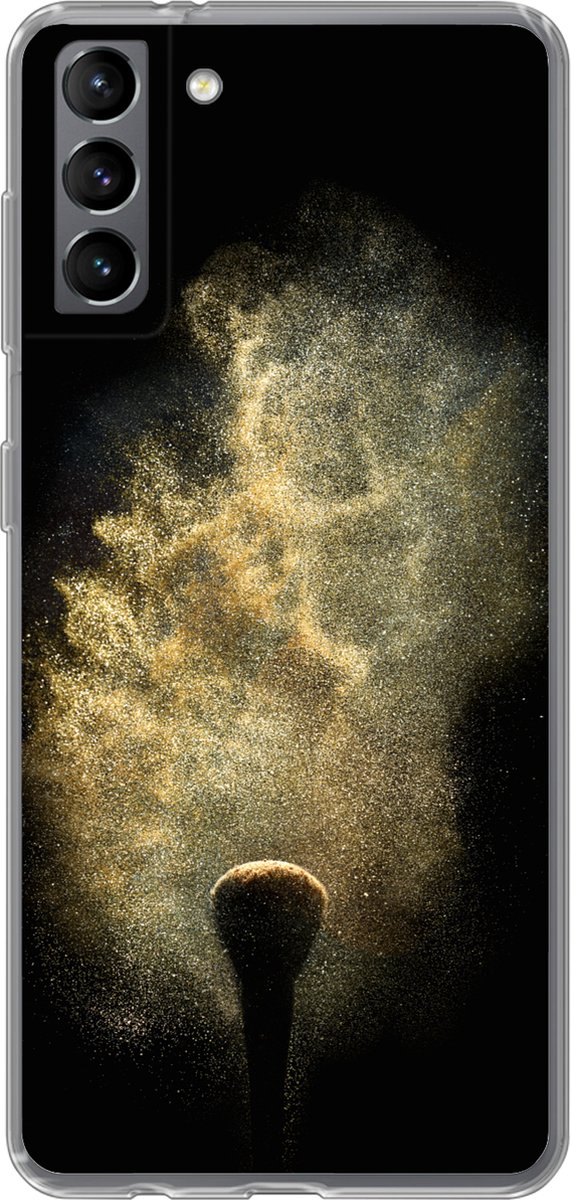 Telefoonhoesje Geschikt voor Samsung Galaxy S21 Plus hoesje - Goud poeder op een zwarte achtergrond - Siliconen Telefoonhoesje Telefoonhoesje