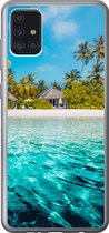 Geschikt voor Samsung Galaxy A52 5G hoesje - Strand - Palmbomen - Zee - Siliconen Telefoonhoesje