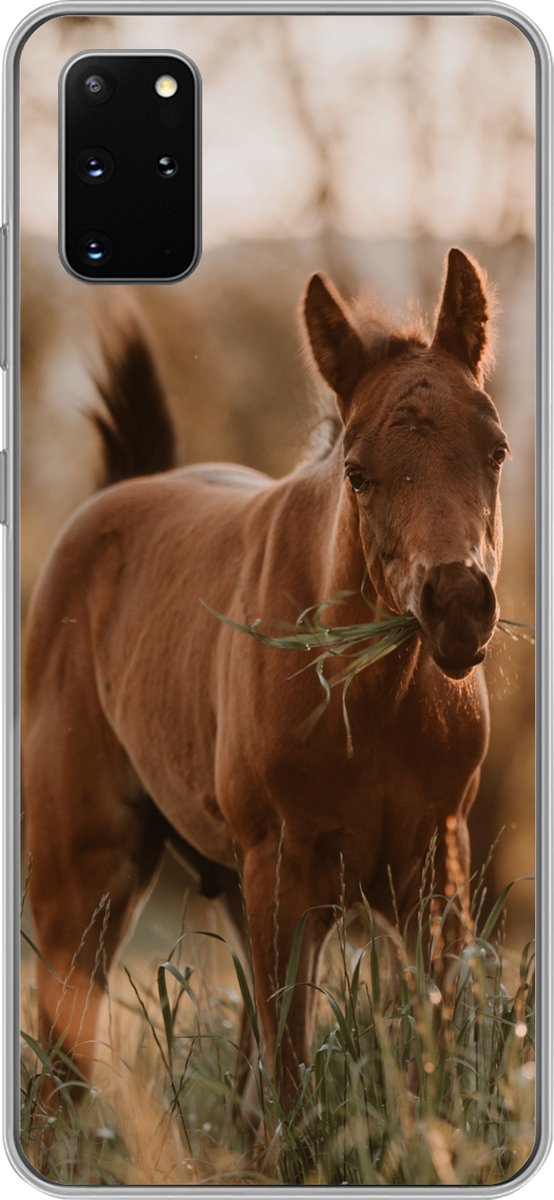 Telefoonhoesje Geschikt voor Samsung Galaxy S20 Plus hoesje - Paard - Zon - Gras - Siliconen Telefoonhoesje Telefoonhoesje