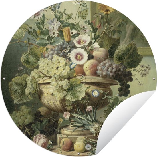 Tuincirkel Stilleven met bloemen en vruchten - Schilderij van Eelke Jelles Eelkema - 60x60 cm - Ronde Tuinposter - Buiten