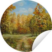 Tuincirkel Een illustratie van herfstachtige bomen in een bos - 120x120 cm - Ronde Tuinposter - Buiten XXL / Groot formaat!