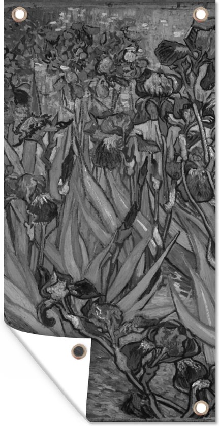 Tuinposter Irissen - Vincent van Gogh - Zwart - wit - 30x60 cm - Tuindoek - Buitenposter