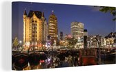 Canvas Schilderij Rotterdam - Haven - Licht - 80x40 cm - Wanddecoratie