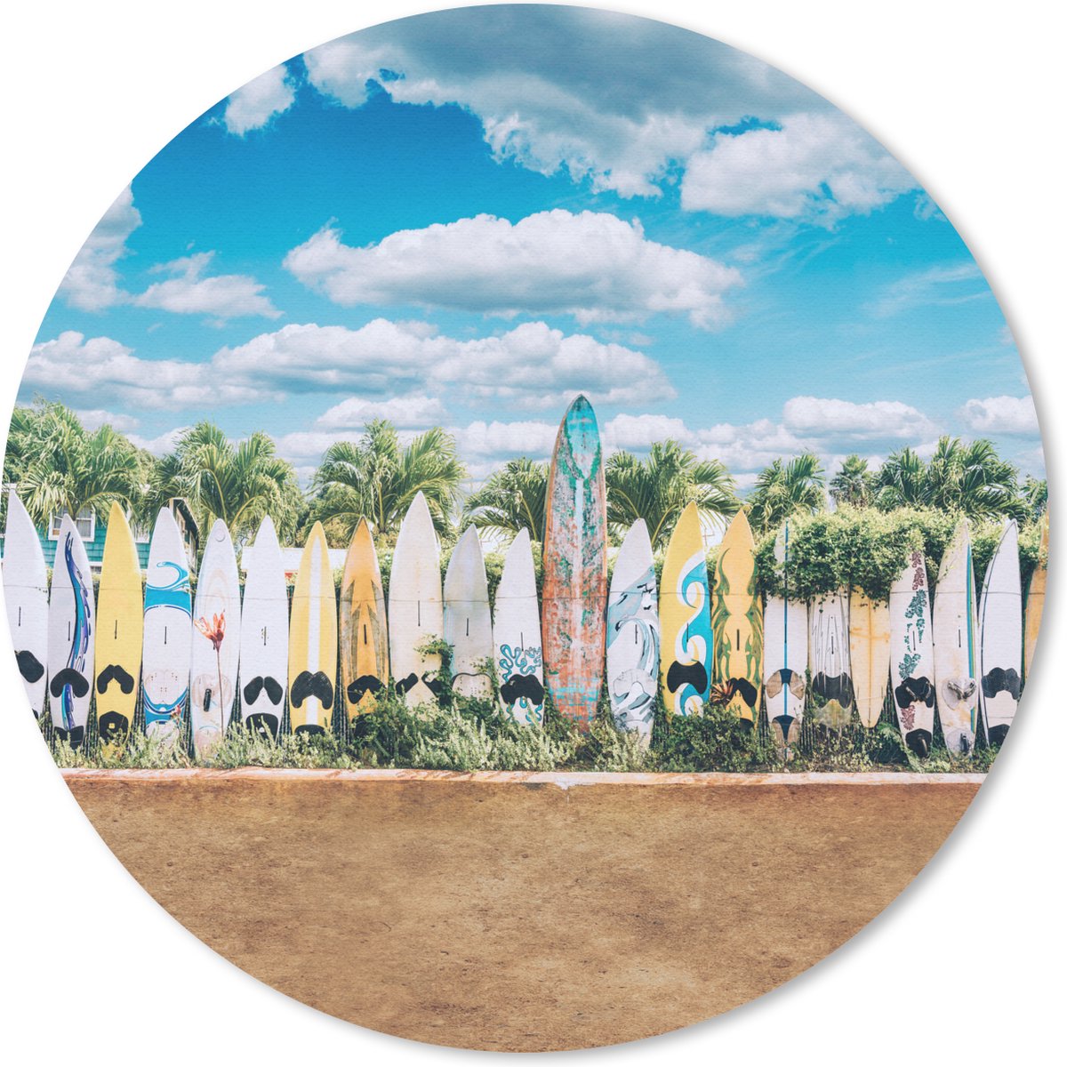 Muismat rond 50x50 cm - Mousepad Surfplanken op een rij - Ronde muismatten