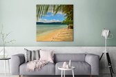 Canvas Schilderij Strand en palmbomen bij de San Blas-eilanden bij Panama - 90x90 cm - Wanddecoratie