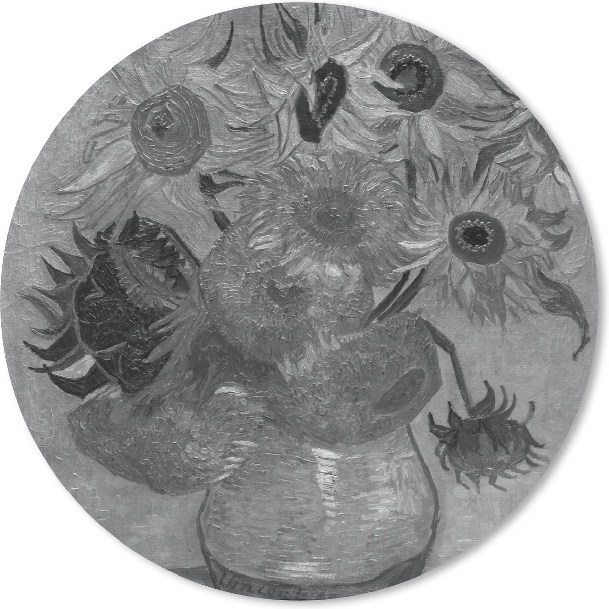 Muismat rond 40x40 cm - Mousepad Zonnebloemen - Vincent van Gogh - Zwart - Wit - Ronde muismatten