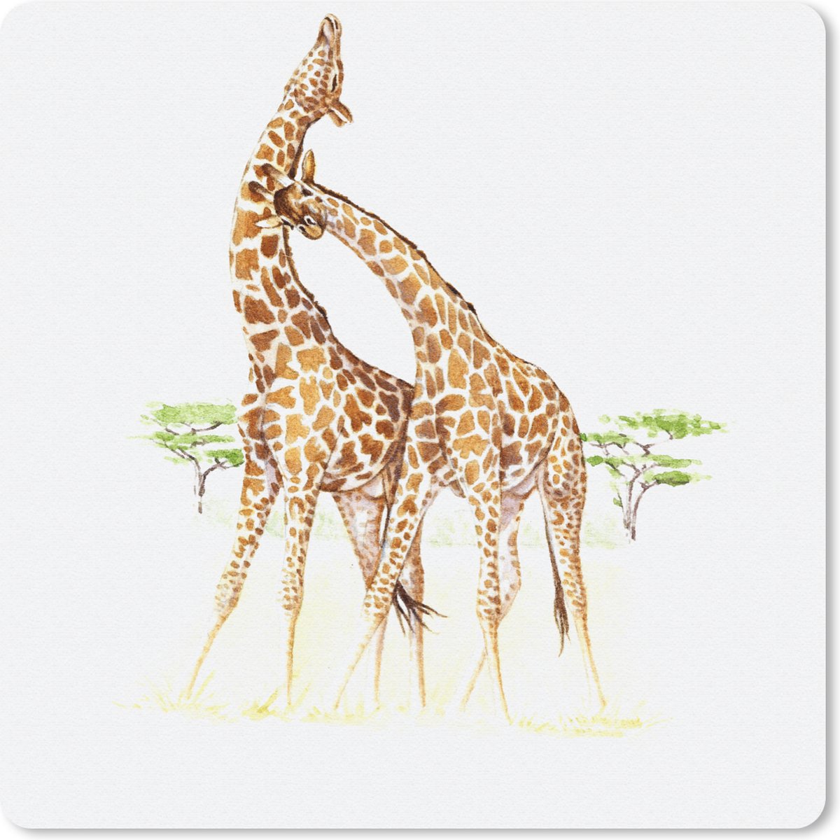 Muismat 30x30 cm - Mousepad Giraf - Boom - Aquarel - Muismatten