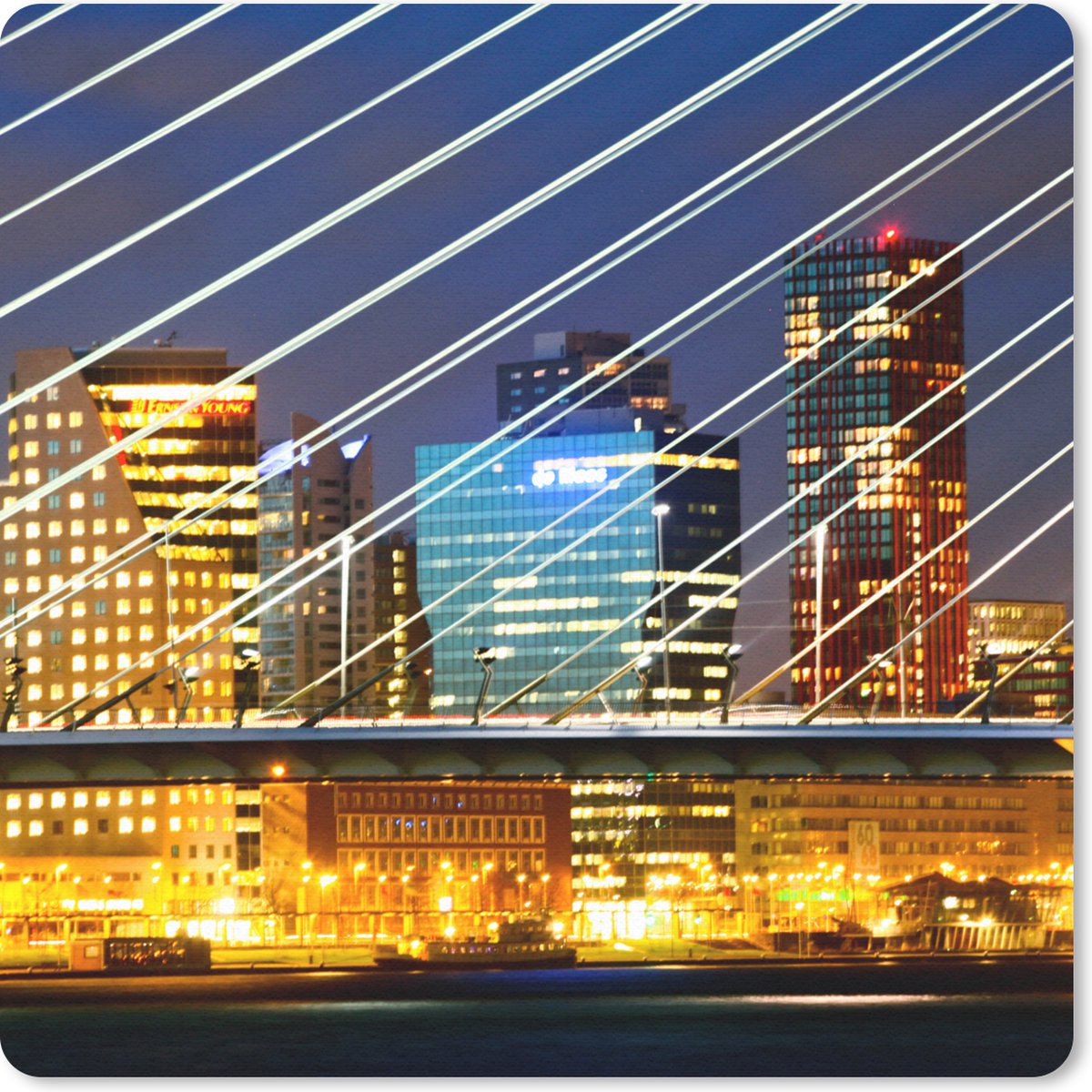 Muismat 20x20 cm - Mousepad Rotterdam - Skyline - Licht - Muismatten