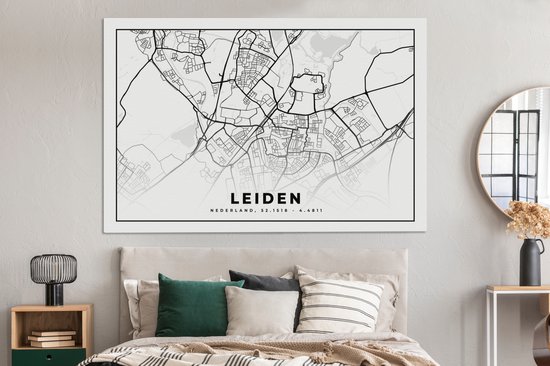 Toile Peinture Carte - Leiden - Nederland - 180x120 cm - Décoration murale XXL