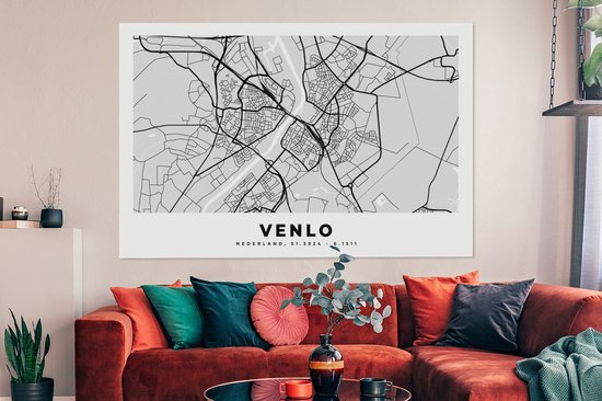 Tableau Peinture sur Toile Carte - Venlo - Nederland - 180x120 cm - Décoration murale XXL