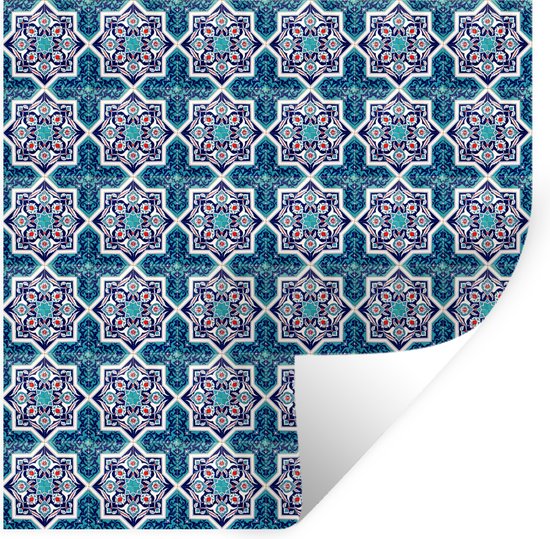 Muurstickers - Sticker Folie - Een Marokkaanse Mozaïek tegelpatroon waar de kleur blauw vooral is gebruikt - 50x50 cm - Plakfolie - Muurstickers Kinderkamer - Zelfklevend Behang - Zelfklevend behangpapier - Stickerfolie