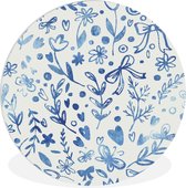 WallCircle - Wandcirkel ⌀ 120 - Een bloemdessin in blauwe kleuren - Ronde schilderijen woonkamer - Wandbord rond - Muurdecoratie cirkel - Kamer decoratie binnen - Wanddecoratie muurcirkel - Woonaccessoires XXL