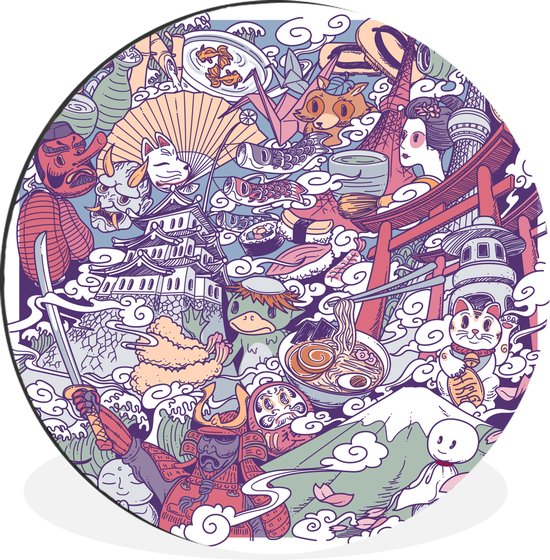 WallCircle - Wandcirkel - Muurcirkel - Illustratie Japanse cultuur - Aluminium - Dibond - ⌀ 30 cm - Binnen en Buiten