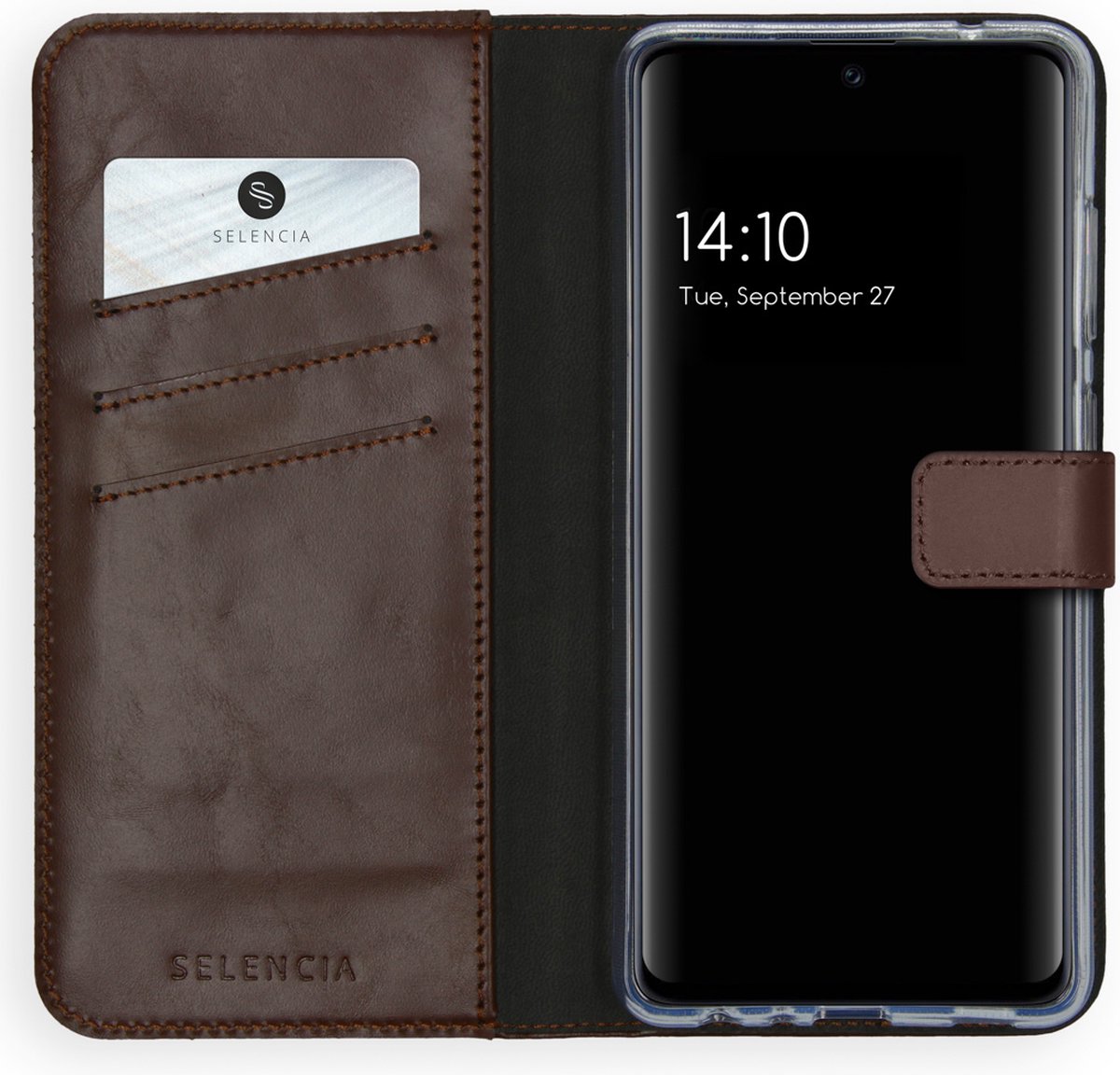 Selencia Hoesje Geschikt voor Samsung Galaxy A72 Hoesje Met Pasjeshouder - Selencia Echt Lederen Bookcase - Bruin