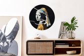 Cercle mural Oude Meesters - Décoration murale ronde - Plastique - ⌀ 60 - Boucle d'oreille Fille avec une perle - Or - Zwart - Wit