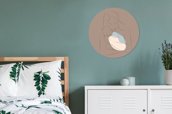 Cercle mural - Cercle mural - Maman - Nouveau-né - Line au trait - Aluminium - Dibond - 60x60 cm - Intérieur et Extérieur