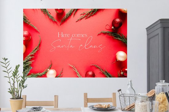 Stickers muraux - Hiver - Rouge - Boules de Noël - Citation - 120x80 cm - Feuille adhésive