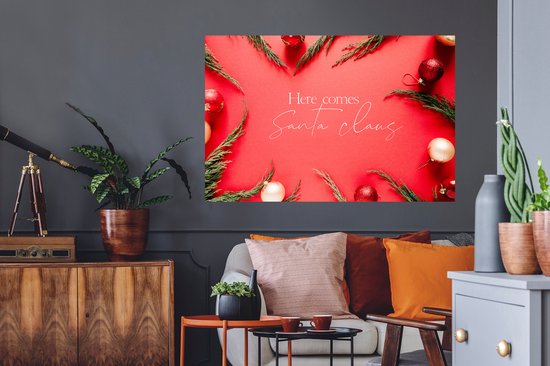 Stickers muraux - Hiver - Rouge - Boules de Noël - Citation - 120x80 cm - Feuille adhésive