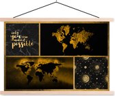 Wanddecoratie - Wereldkaart - Collage - Luxe - Goud - Schoolplaat - 150x100 cm - Textielposter - Textiel poster