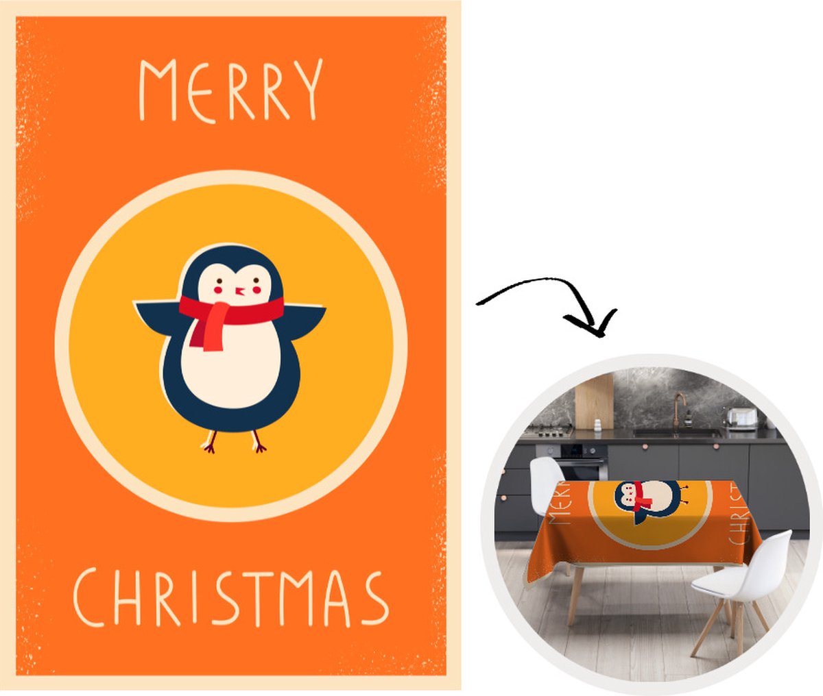 Kerst Tafelkleed - Kerstmis Decoratie - Tafellaken - Dieren - Kerst - Quotes - Pinguïn - Merry christmas - 180x260 cm - Kerstmis Versiering