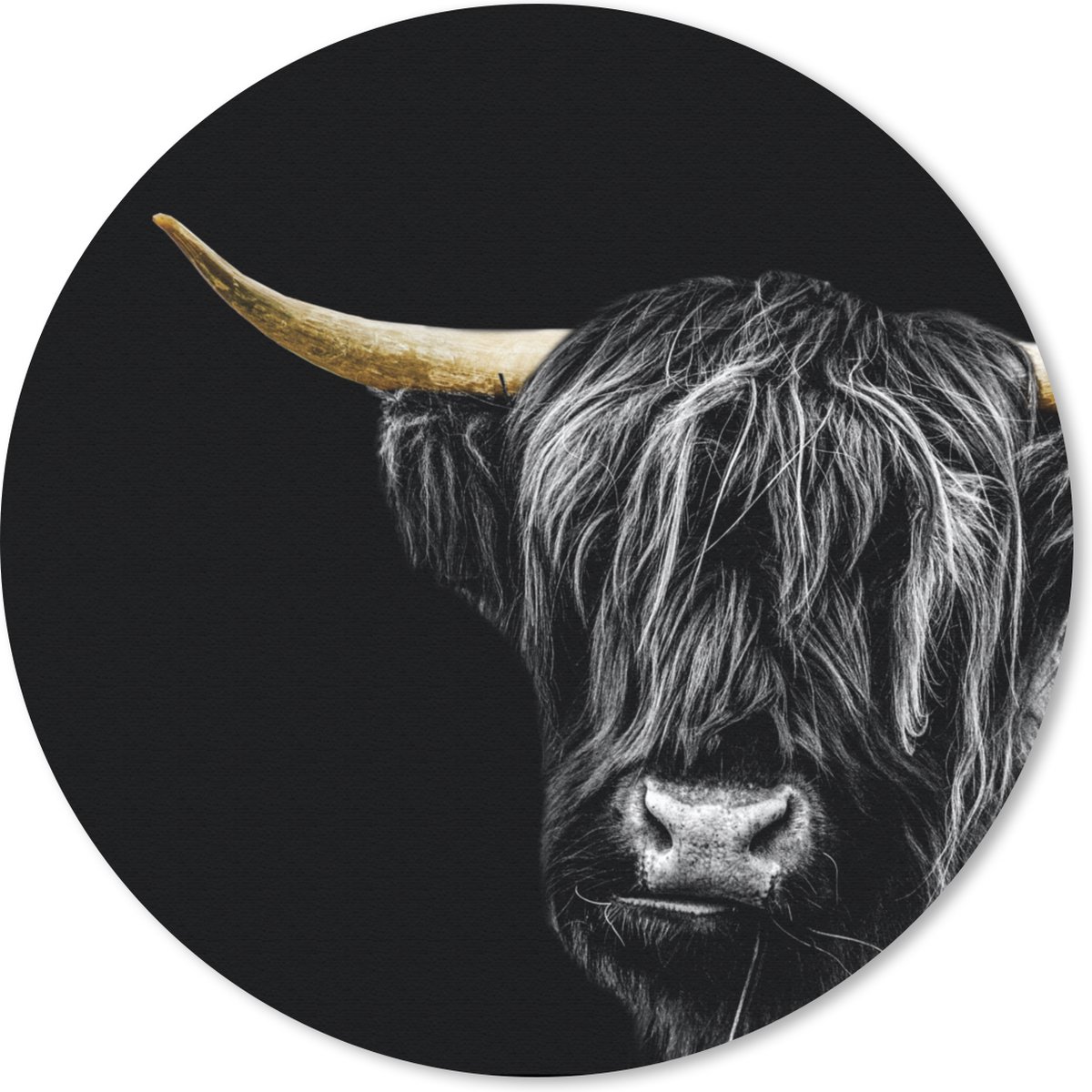 Muismat rond 20x20 cm - Mousepad Schotse Hooglander - Gouden Hoorns - Ronde muismatten