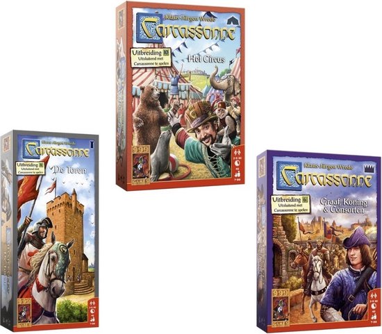 Afbeelding van het spel Spellenbundel - 3 Stuks - Carcassonne Het Circus & De Toren & Graaf, Koning en Consorten