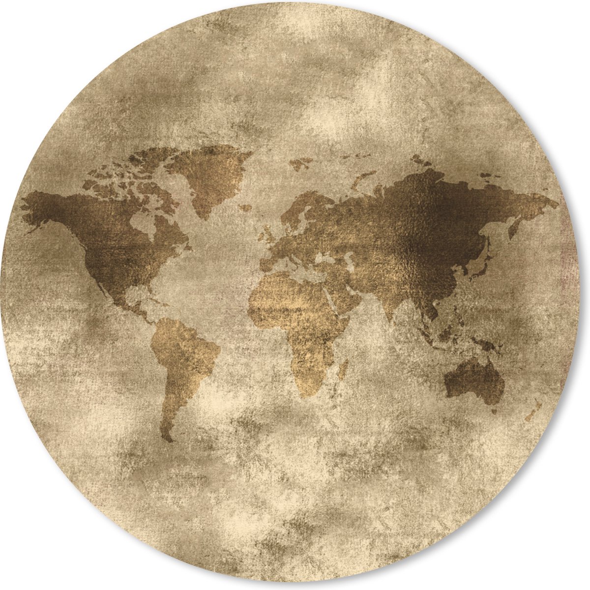 Muismat rond 20x20 cm - Mousepad Wereldkaart - Goud - Bruin - Ronde muismatten