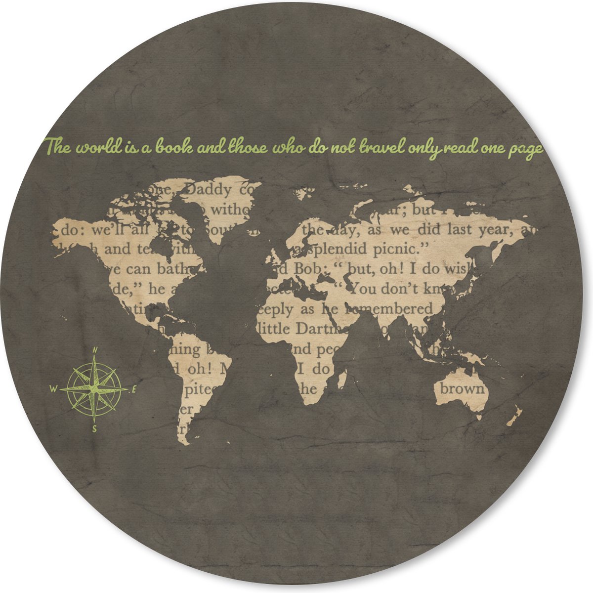 Muismat rond 20x20 cm - Mousepad Wereldkaart - Letters - Windroos - Ronde muismatten