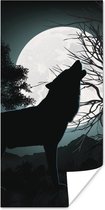 Poster Wolf - Silhouet - Maan - 40x80 cm