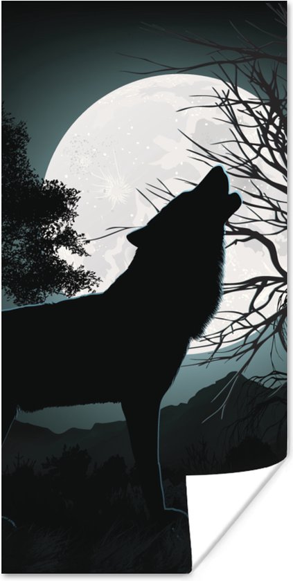 Poster Wolf - Silhouet - Maan