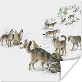 Affiche Loups - Neige - Hiver - 100x100 cm XXL