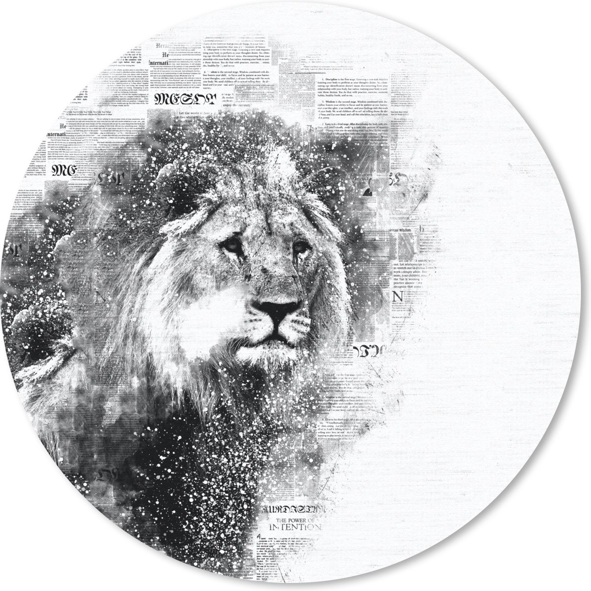 Muismat rond 20x20 cm - Mousepad Leeuw - Krant - Zwart - Wit - Ronde muismatten