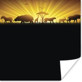 Une illustration d'un lever de soleil avec un poster paysage africain 100x100 cm - Tirage photo sur Poster (décoration murale salon / chambre)