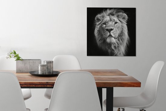 Toile Peinture Lion - Portrait - Zwart - Wit - 50x50 cm - Décoration murale