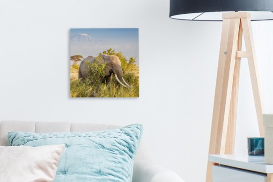 Tableau Toile Éléphant - Animaux - Herbe - Vert - Berg - 20x20 cm - Décoration Murale