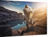 Dinosaurus T-Rex bij een meer - Foto op Dibond - 90 x 60 cm