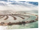 Luchtfoto van wereldberoemde Dubai Palm Island - Foto op Dibond - 90 x 60 cm