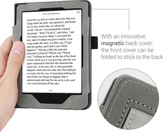 kwmobile e-reader hoesje geschikt voor Tolino Shine 3 hoes - E reader flip case van kunstleer - Ereader cover met stand - Brushed Hart design in grijs van Merkloos — afbeelding 4