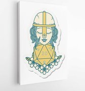 Canvas schilderij - Sticker of a human fighter with natural 20 D20 dice roll  -    1717768927 - 50*40 Vertical