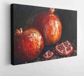 Canvas schilderij - Oil painting red pomegranates. Ripe pomegranates on a black background. still life, contemporary art  -     1893007903 - 115*75 Horizontal