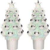 3x Mini kunst kerstboompje zilver met kerstballen 19 cm - Kerstversiering - Kunstboompje